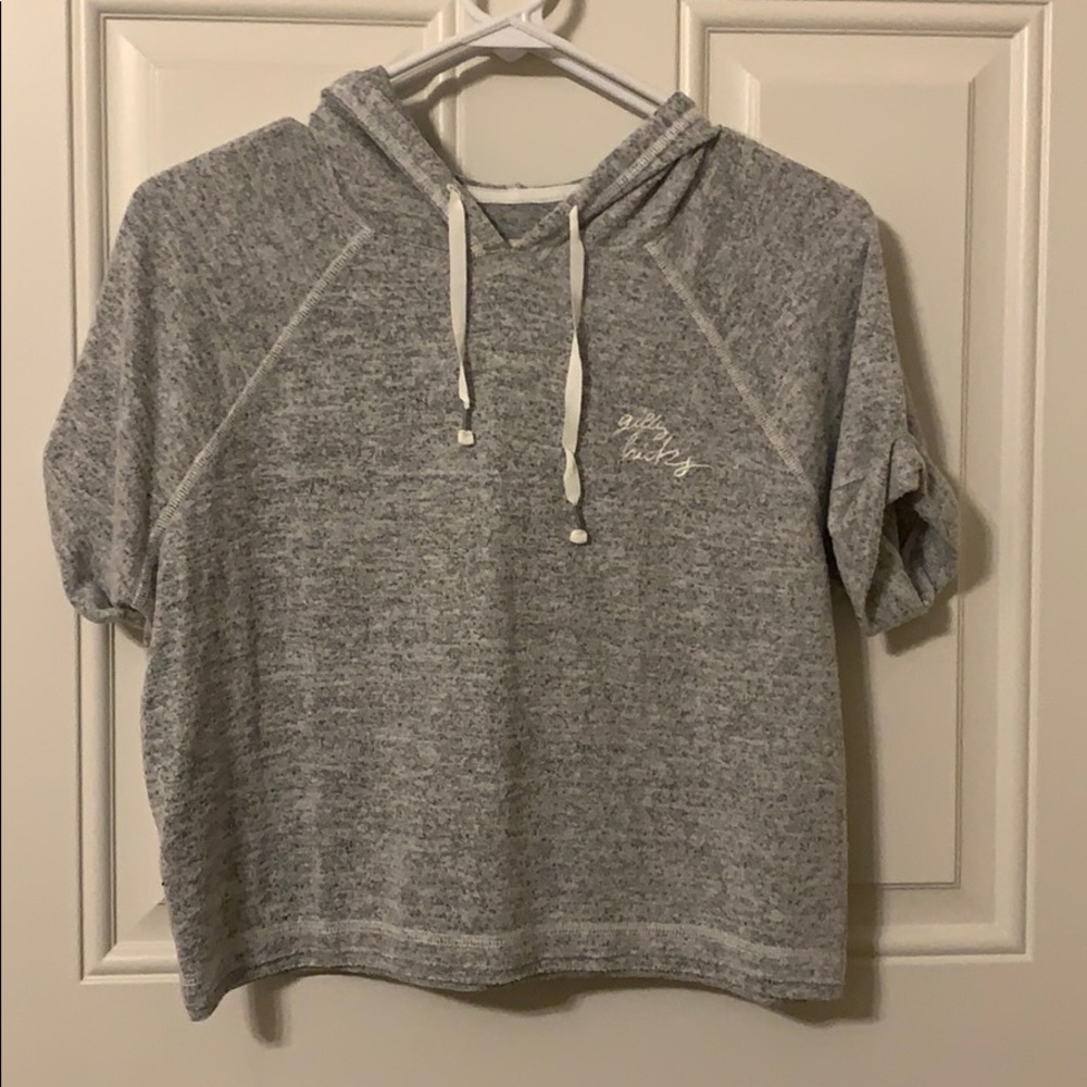 Gray cropped hooded sweater